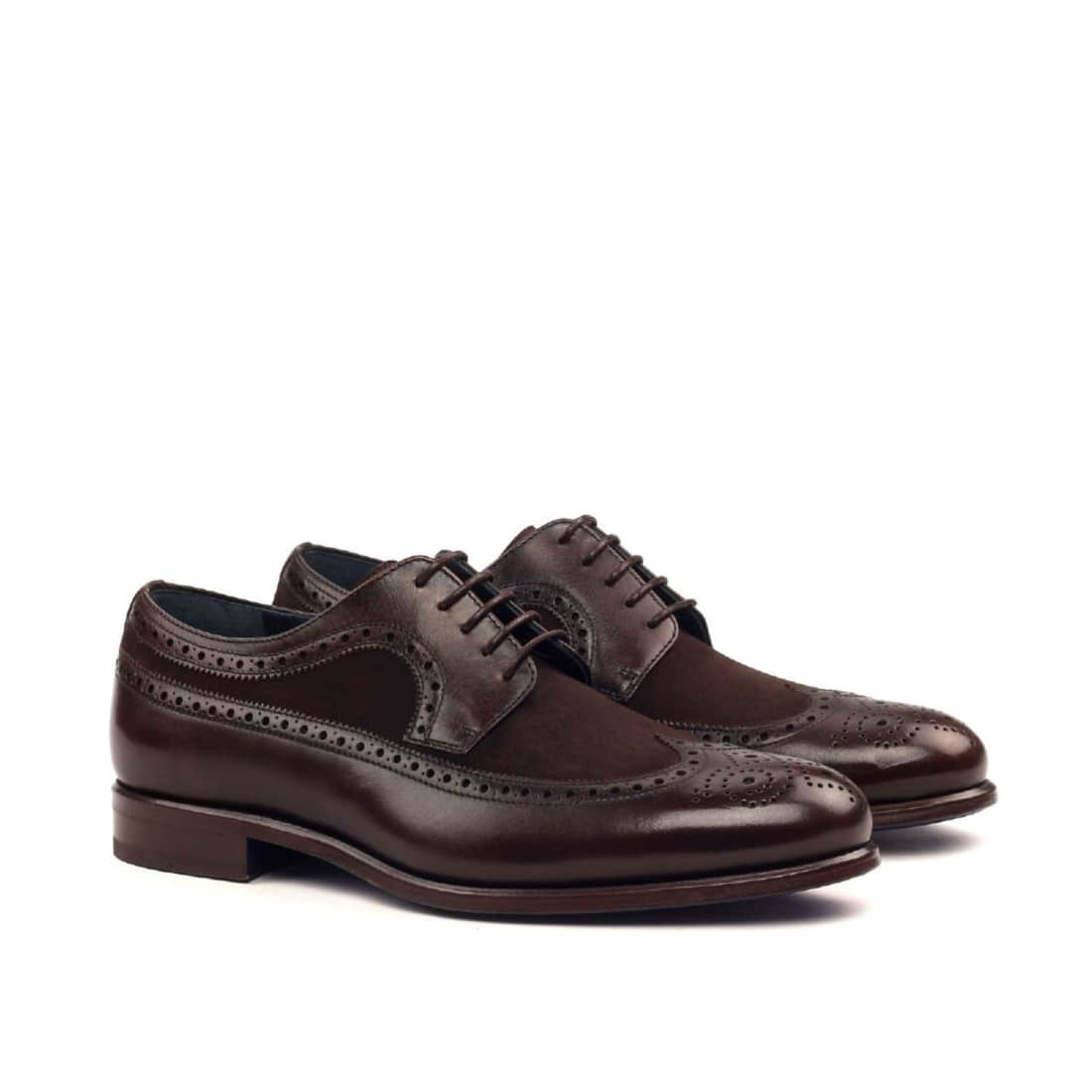 Derbie Brogue fleuri en cuir et daim marron foncé