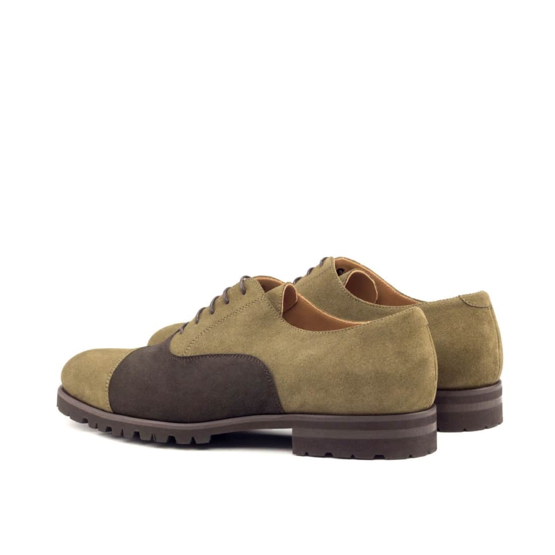 Richelieu bout droit en daim kaki et marron foncé