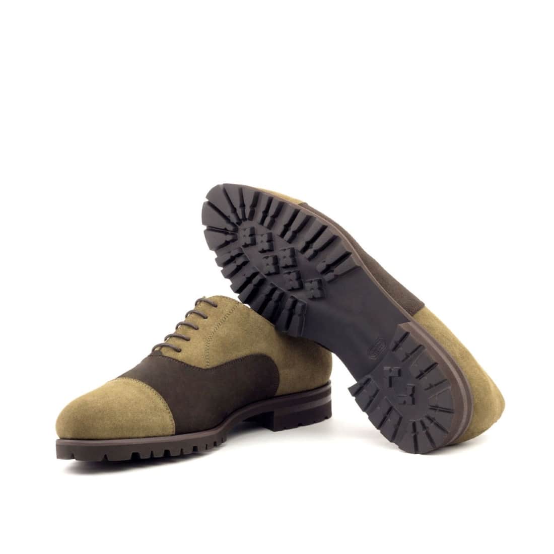 Richelieu bout droit en daim kaki et marron foncé