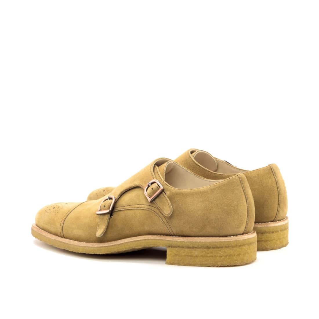 Chaussure double boucle en cuir daim beige - Semelles Crêpe – vue 3