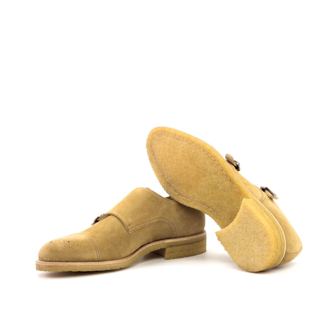 Chaussure double boucle en cuir daim beige - Semelles