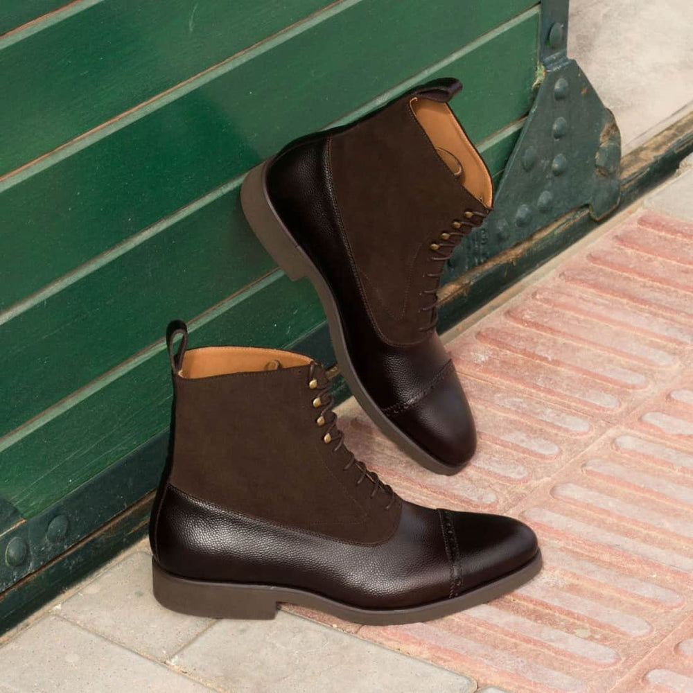 Bottines Blamoral en cuir grainé et daim marron foncé - Semelles Caoutchouc – vue 4