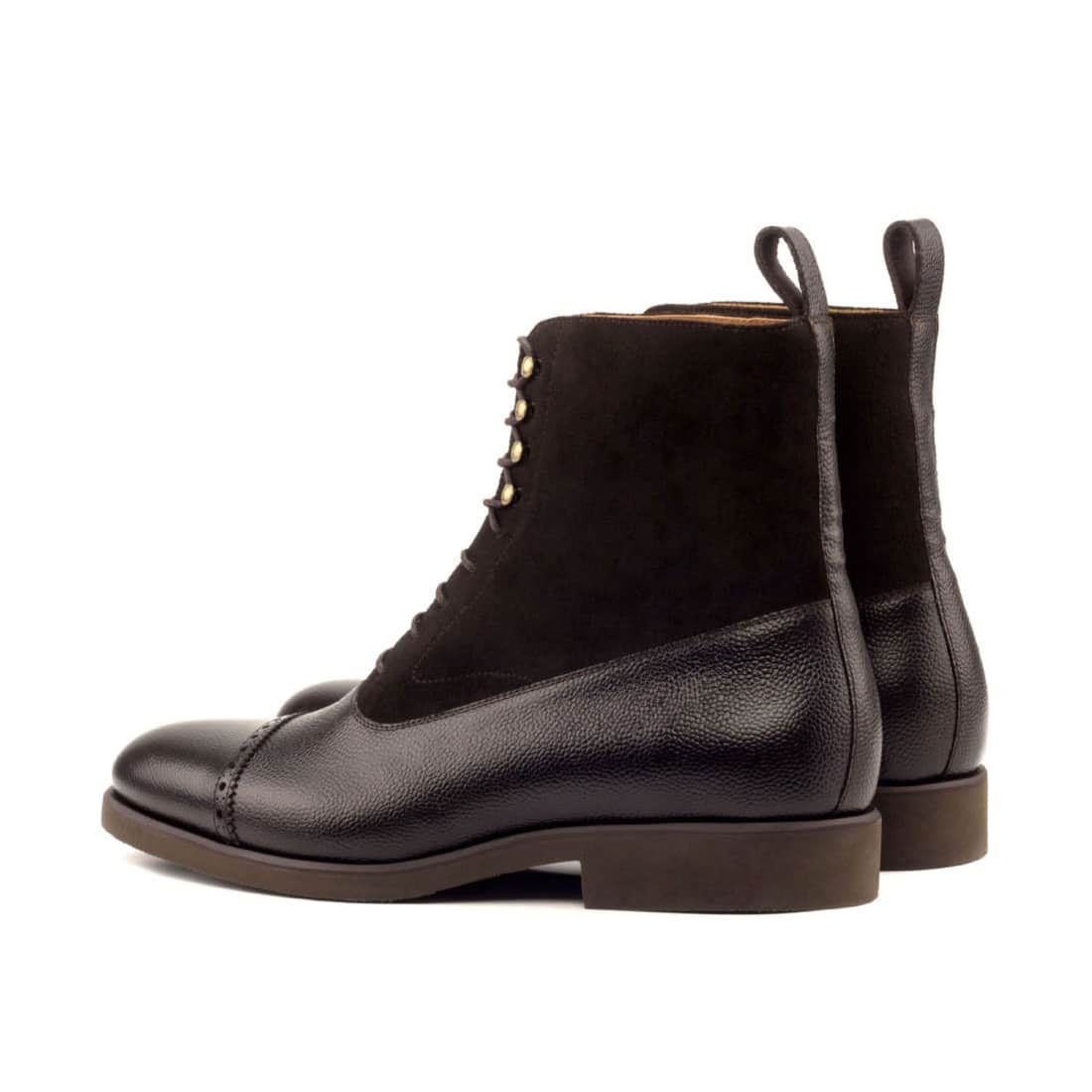 Bottines Blamoral en cuir grainé et daim marron foncé - Semelles Caoutchouc – vue 3