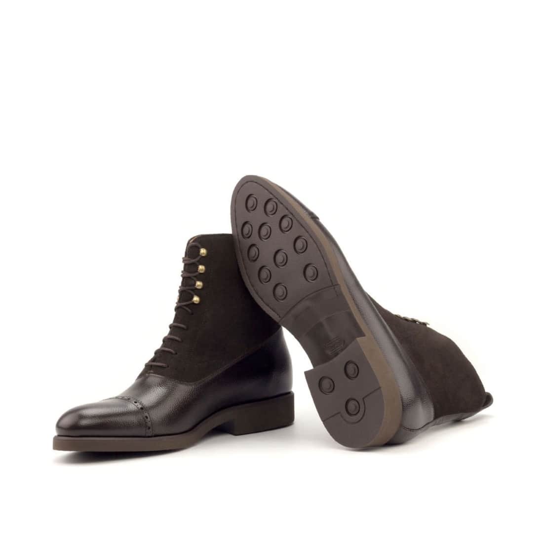 Bottines Blamoral en cuir grainé et daim marron foncé - Semelles Caoutchouc – vue 2
