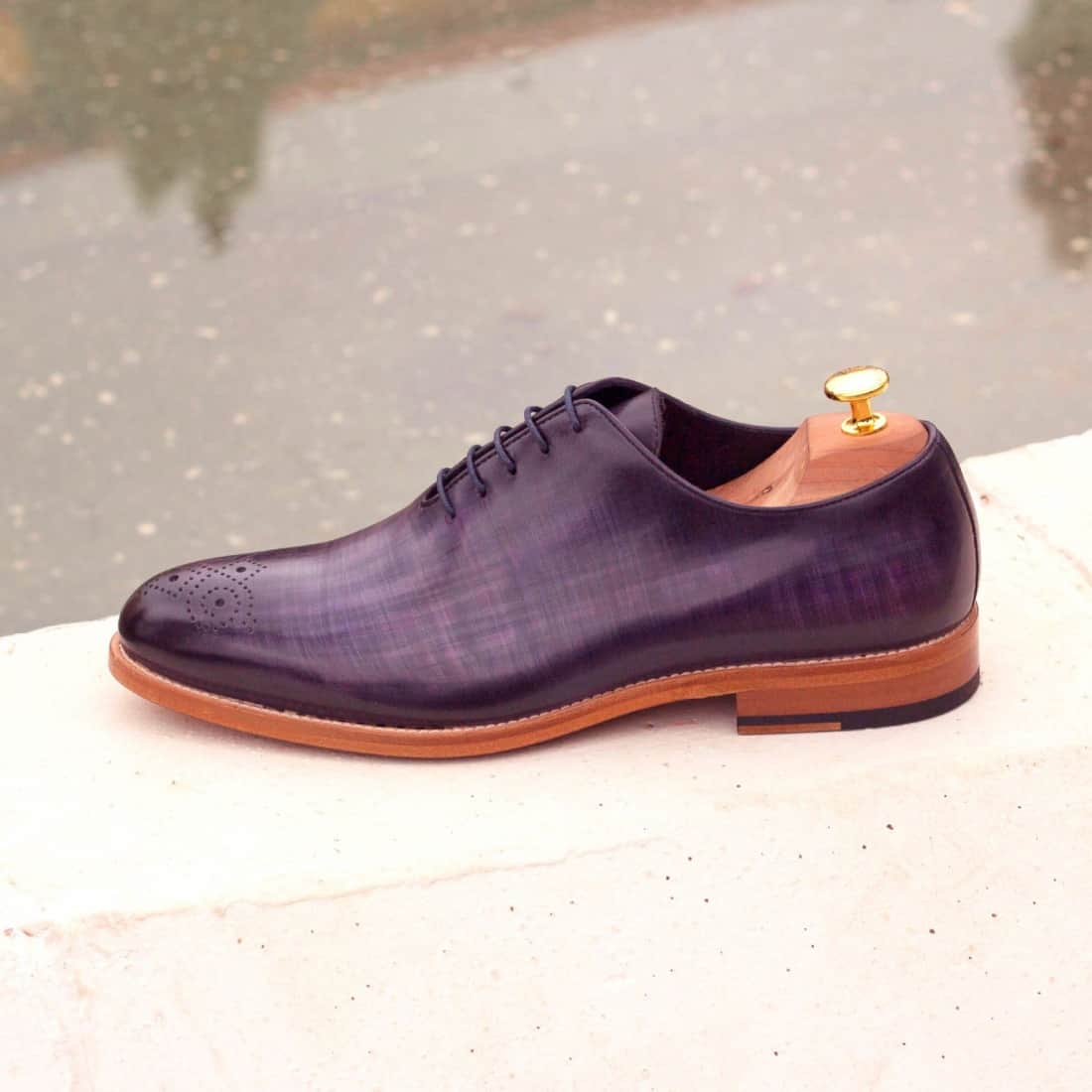 One Cut fleuri en cuir patiné violet – vue 4