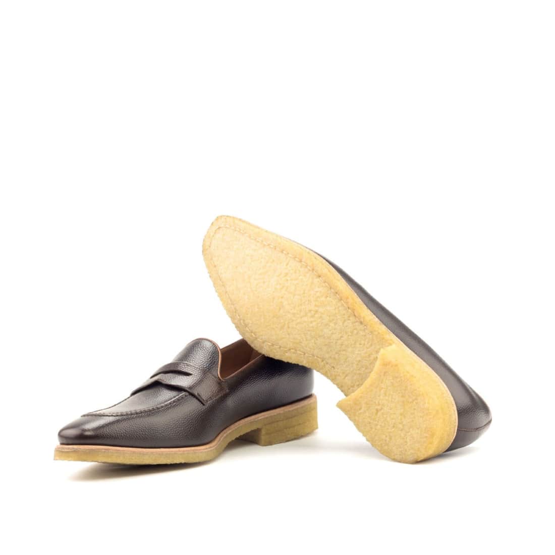 Mocassins Penny à bandeau en cuir grainé marron foncé - Semelles Crêpe – vue 2