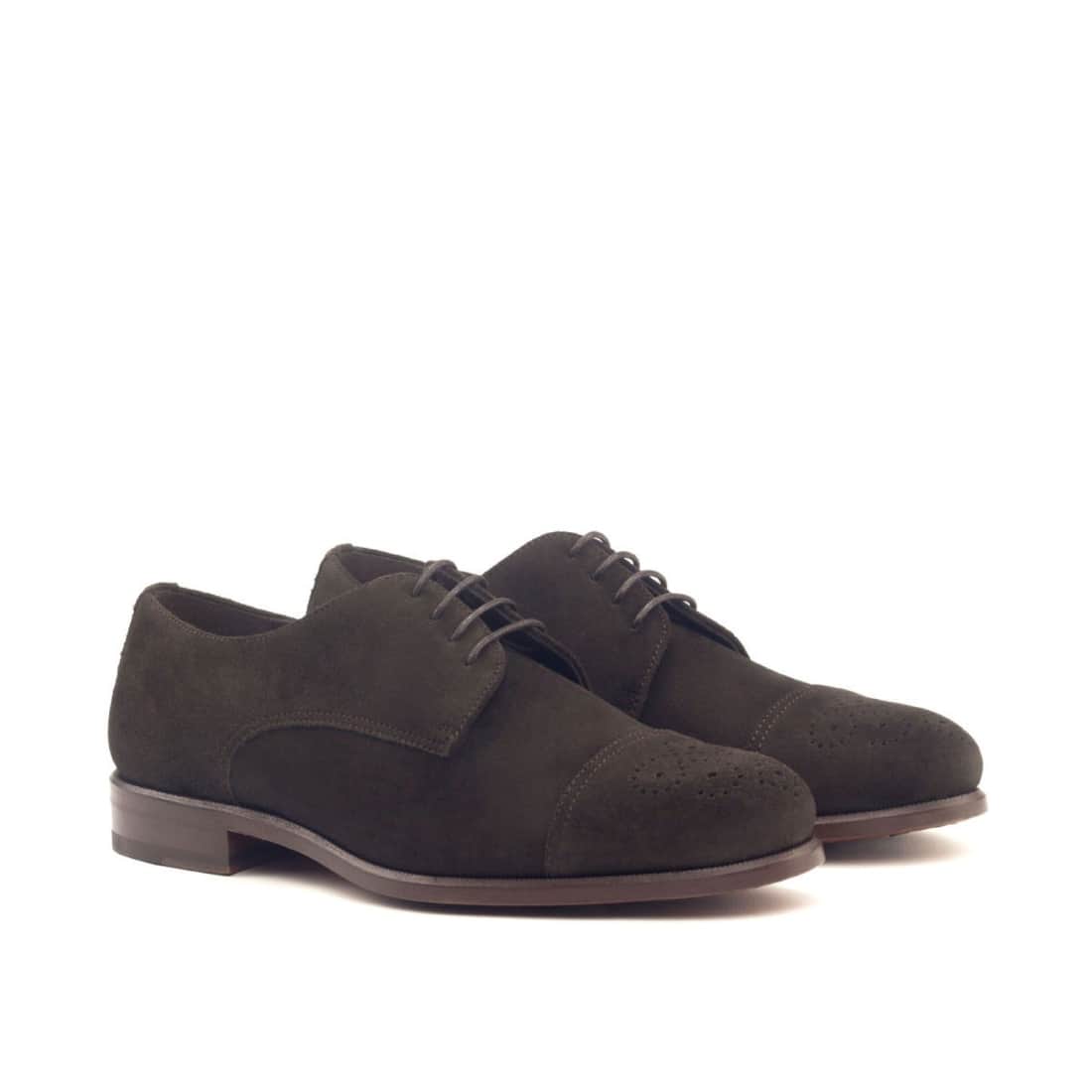 Derbie Bout Droit Fleuri en daim marron foncé
