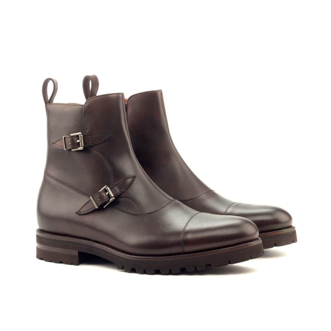 Bottines à Double Boucles en cuir marron foncé - Semelles Commando