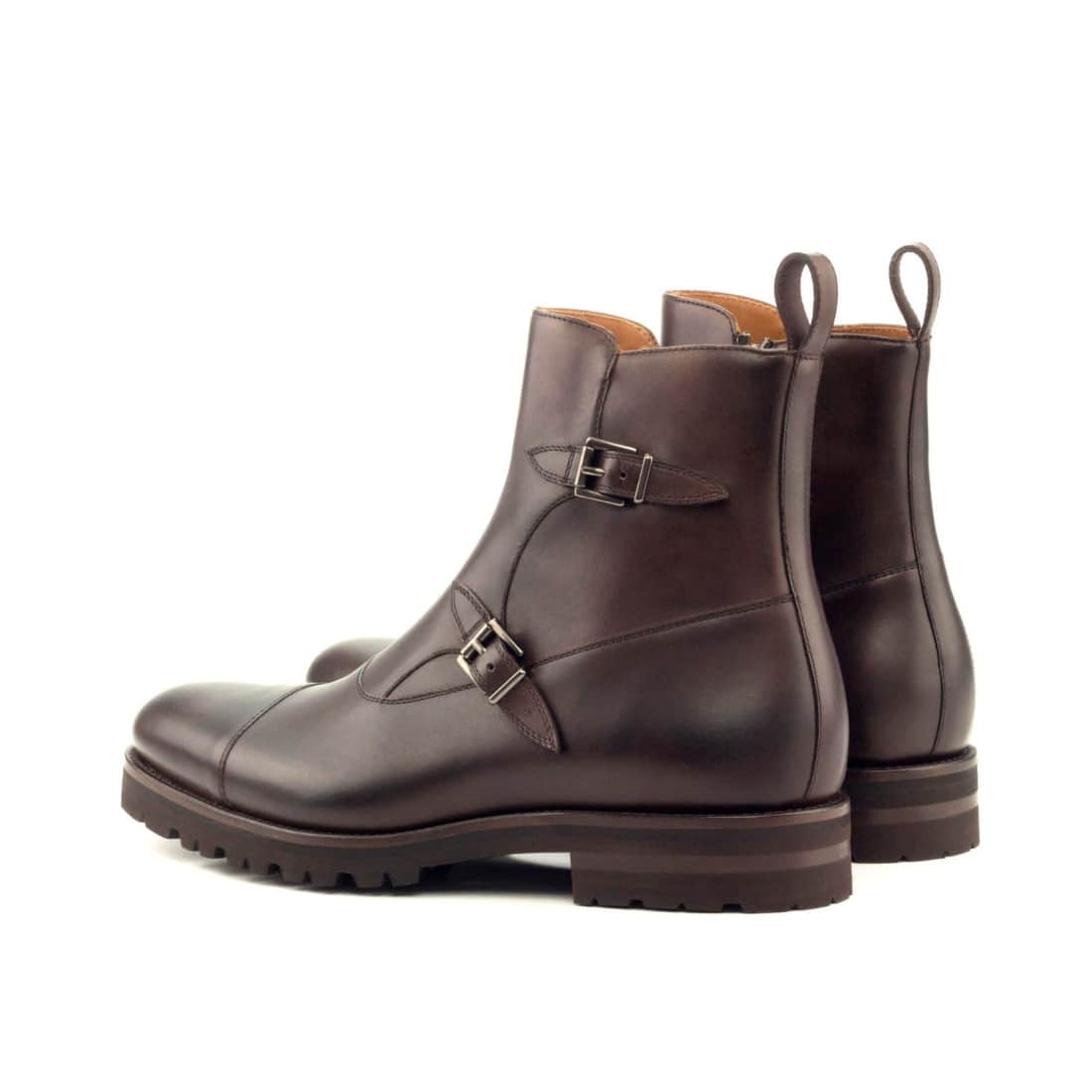 Bottines à Double Boucles en cuir marron foncé - Semelles Commando – vue 3