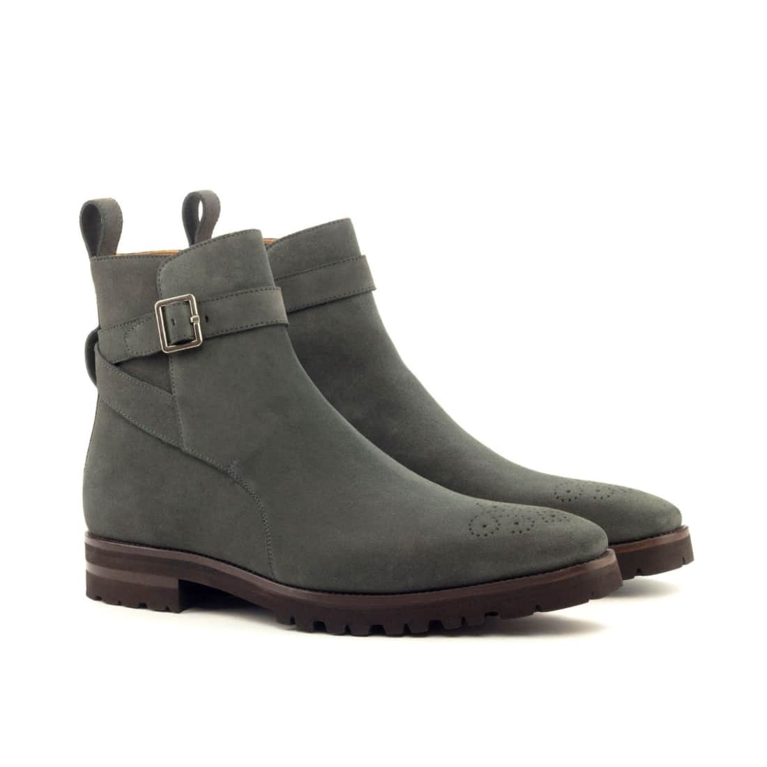 Bottines Jodhpur en daim gris - Semelles Commando