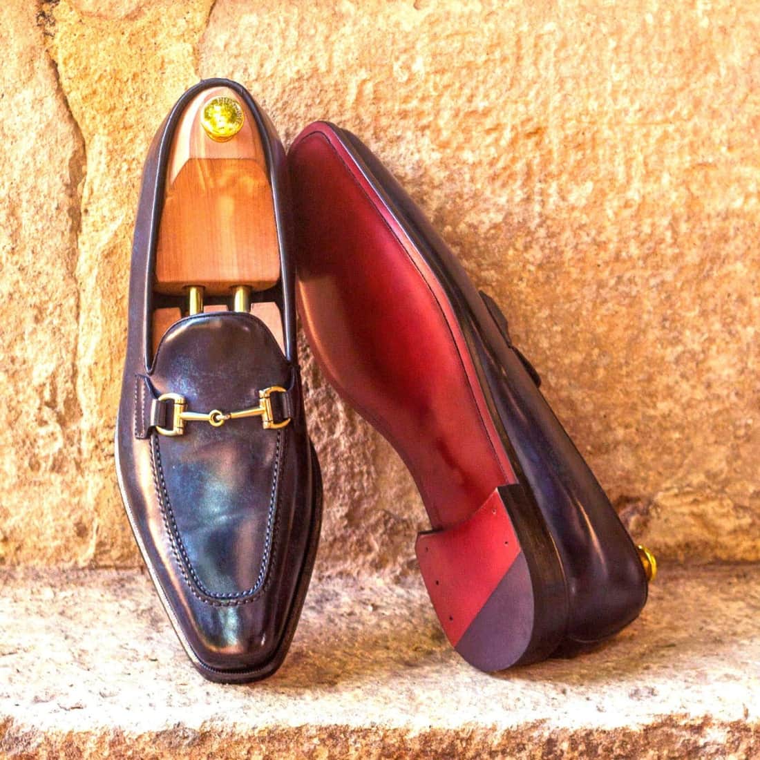 Mocassin à mors en cuir patiné bleu marine – vue 4