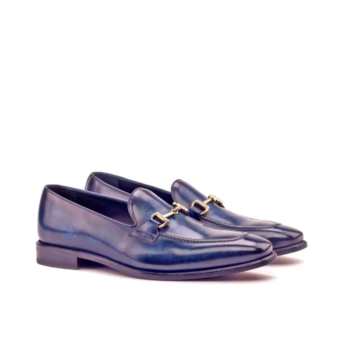 Mocassin à mors en cuir patiné bleu marine