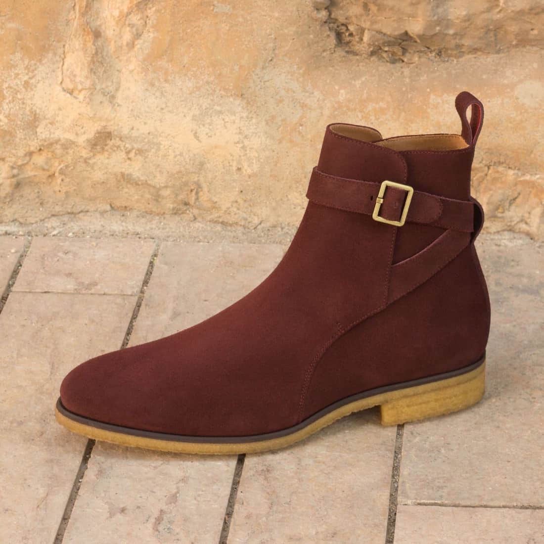 Bottines Jodhpur en daim bordeaux - Semelles Crêpe