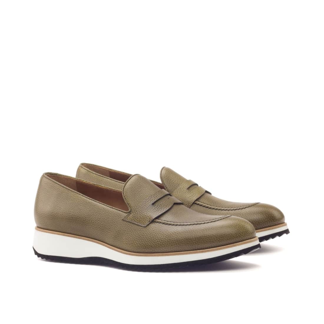 Mocassins Penny à bandeau en cuir grainé vert olive - Semelles Sport