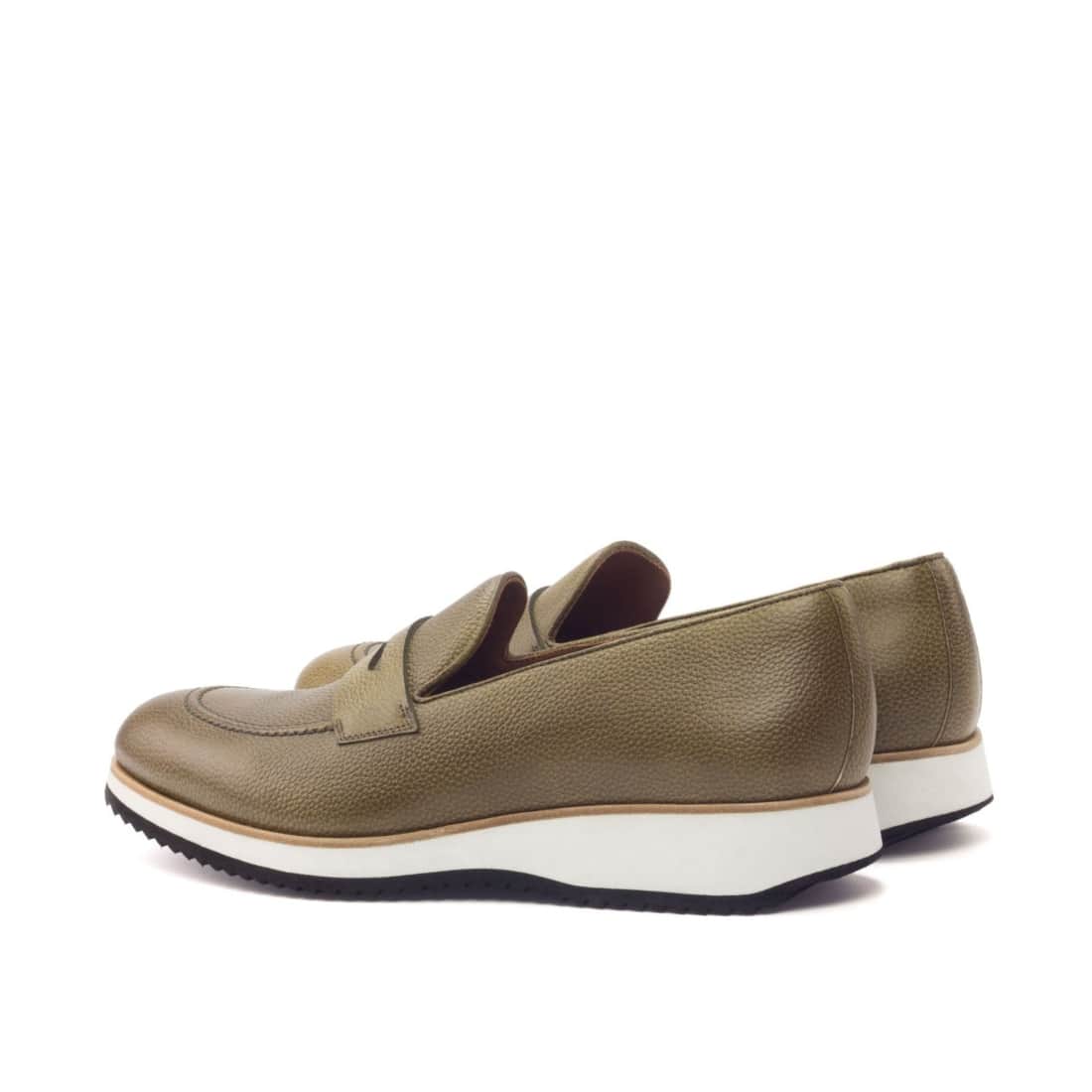 Mocassins Penny à bandeau en cuir grainé vert olive - Semelles Sport – vue 3
