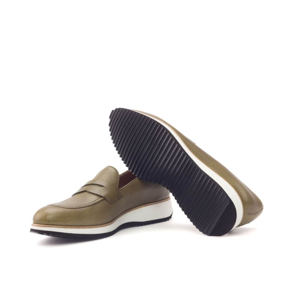 Mocassins Penny à bandeau en cuir grainé vert olive - Semelles Sport – vue 2