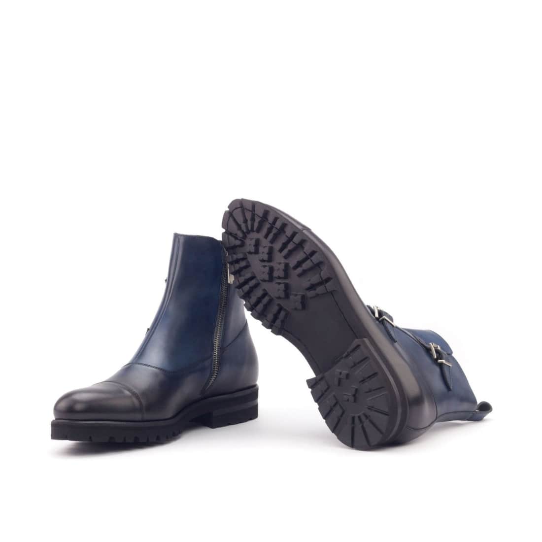 Bottines à Double Boucles en cuir bleu marine - Semelles Commando – vue 2