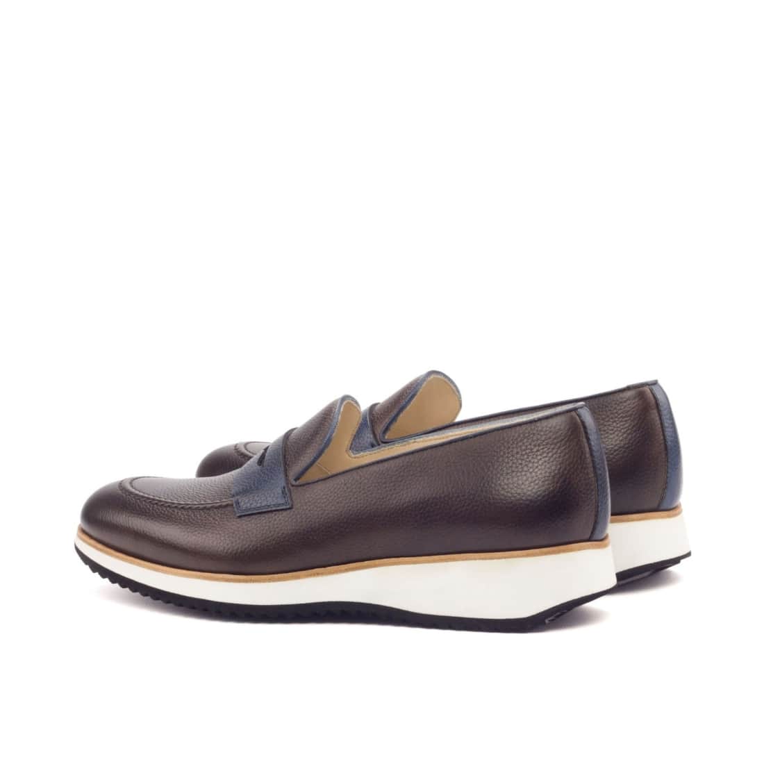 Mocassins Penny à bandeau en cuir grainé marron foncé - Semelles Sport – vue 3