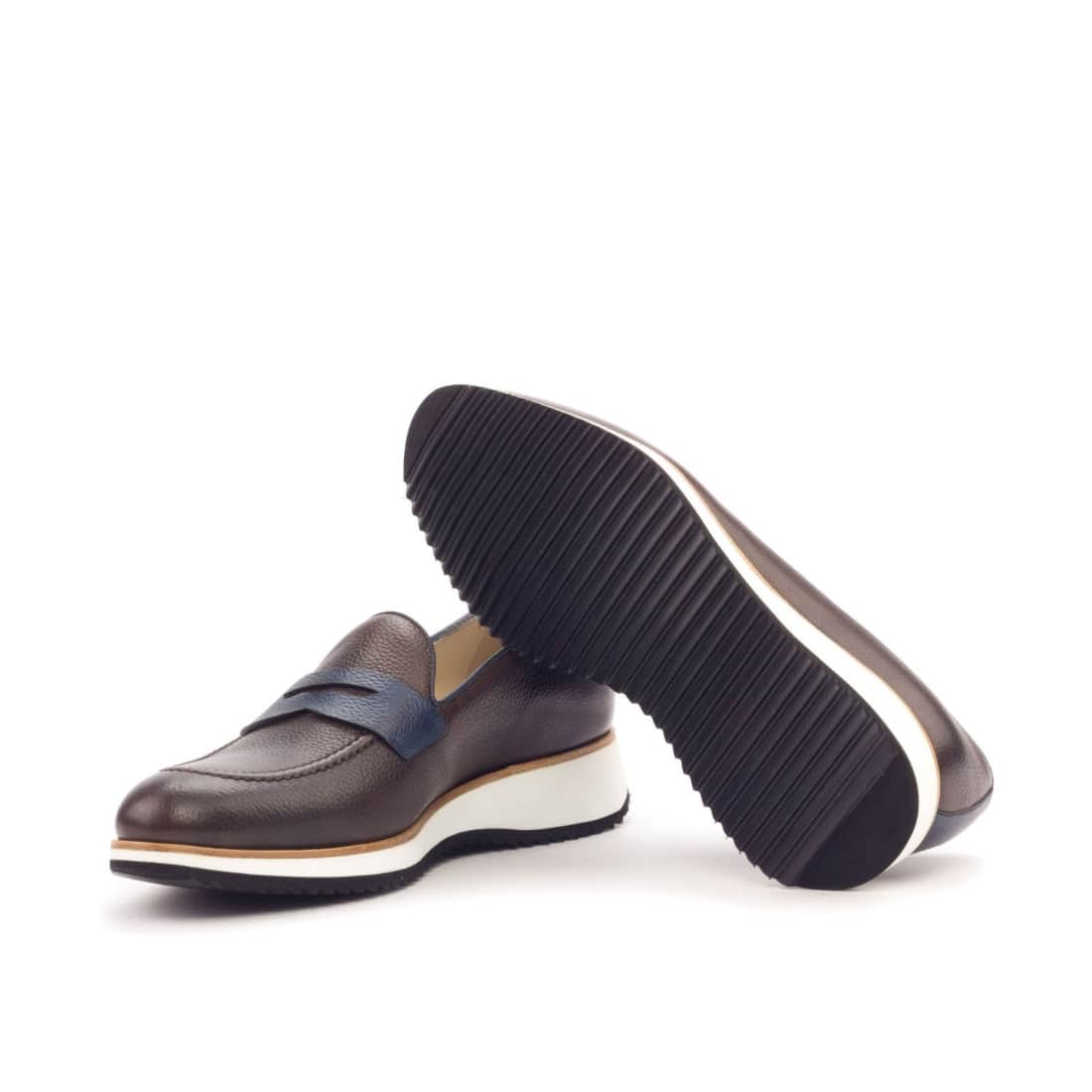 Mocassins Penny à bandeau en cuir grainé marron foncé - Semelles Sport – vue 2