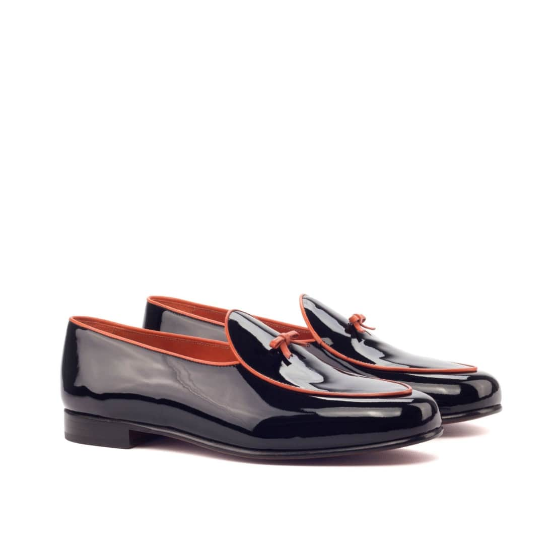 Mocassin Belge en cuir vernis noir et orange - Chaussures