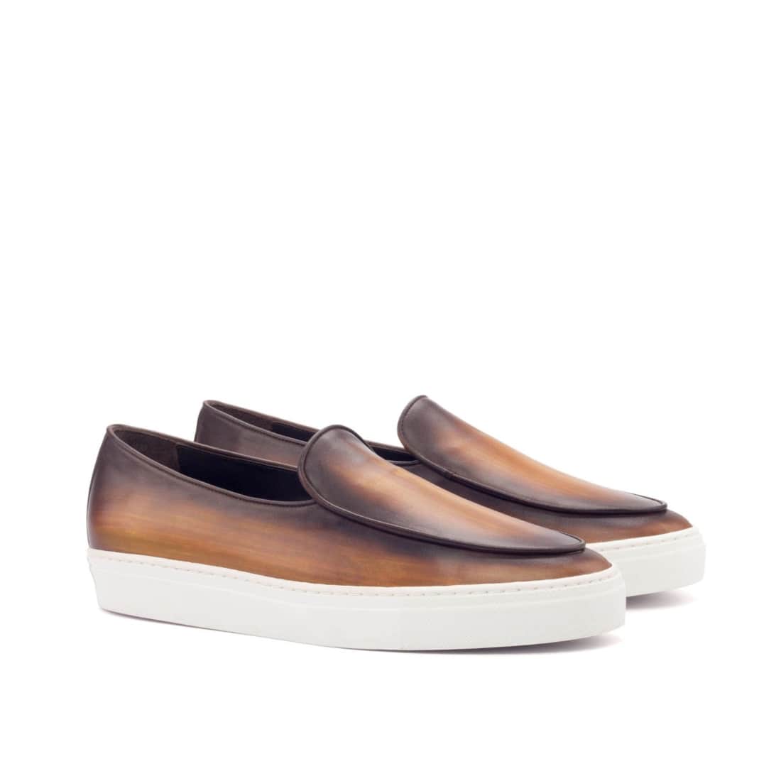 Sneaker Mocassin Belge en cuir patiné marron