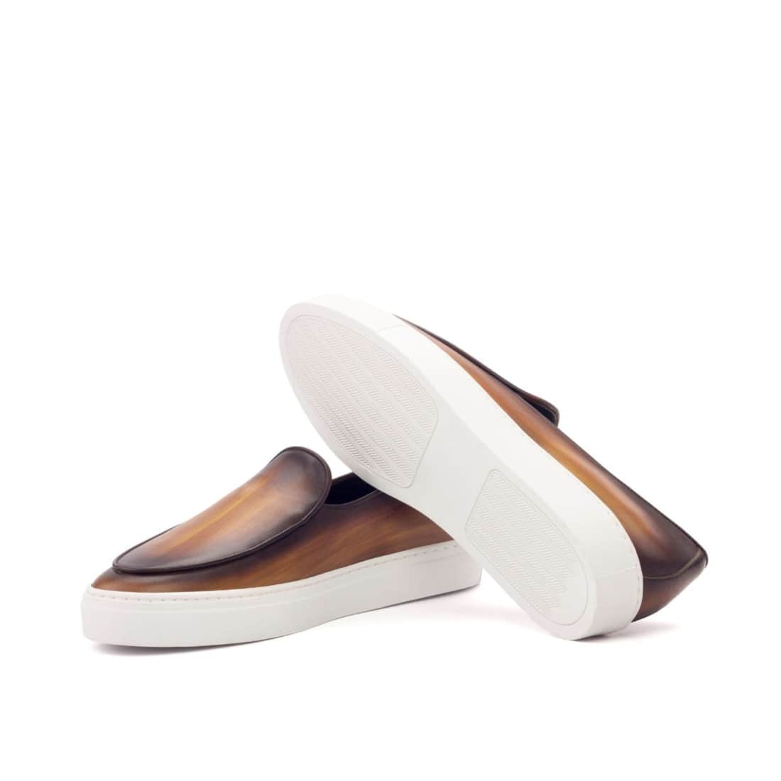Sneaker Mocassin Belge en cuir patiné marron - Chaussures