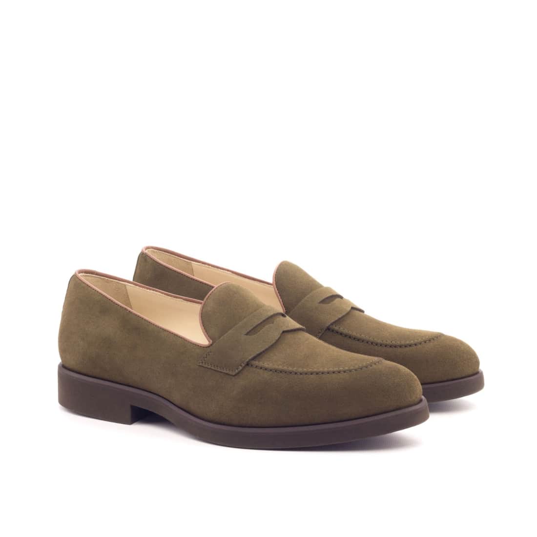 Mocassins Penny à bandeau en daim kaki - Semelles Caoutchouc