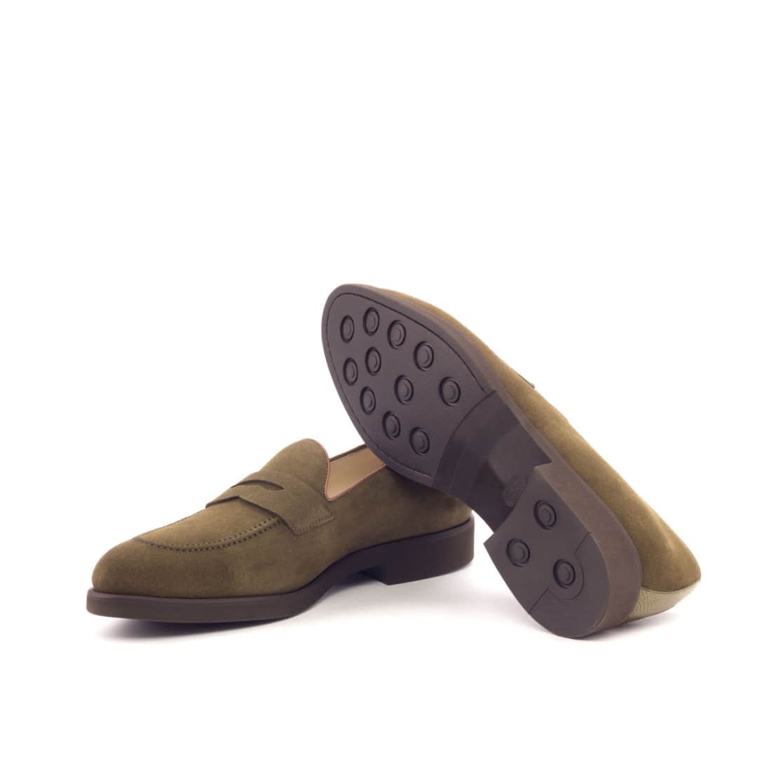Mocassins Penny à bandeau en daim kaki - Semelles Caoutchouc – vue 2