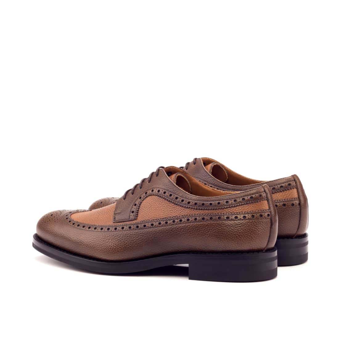 Derbie Brogue fleuri en cuir grainé marron foncé et marron moyen - Semelles Dainite – vue 2