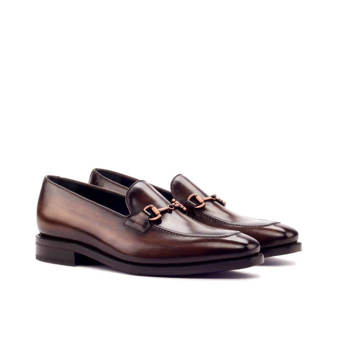 Mocassin à mors en cuir patiné marron foncé