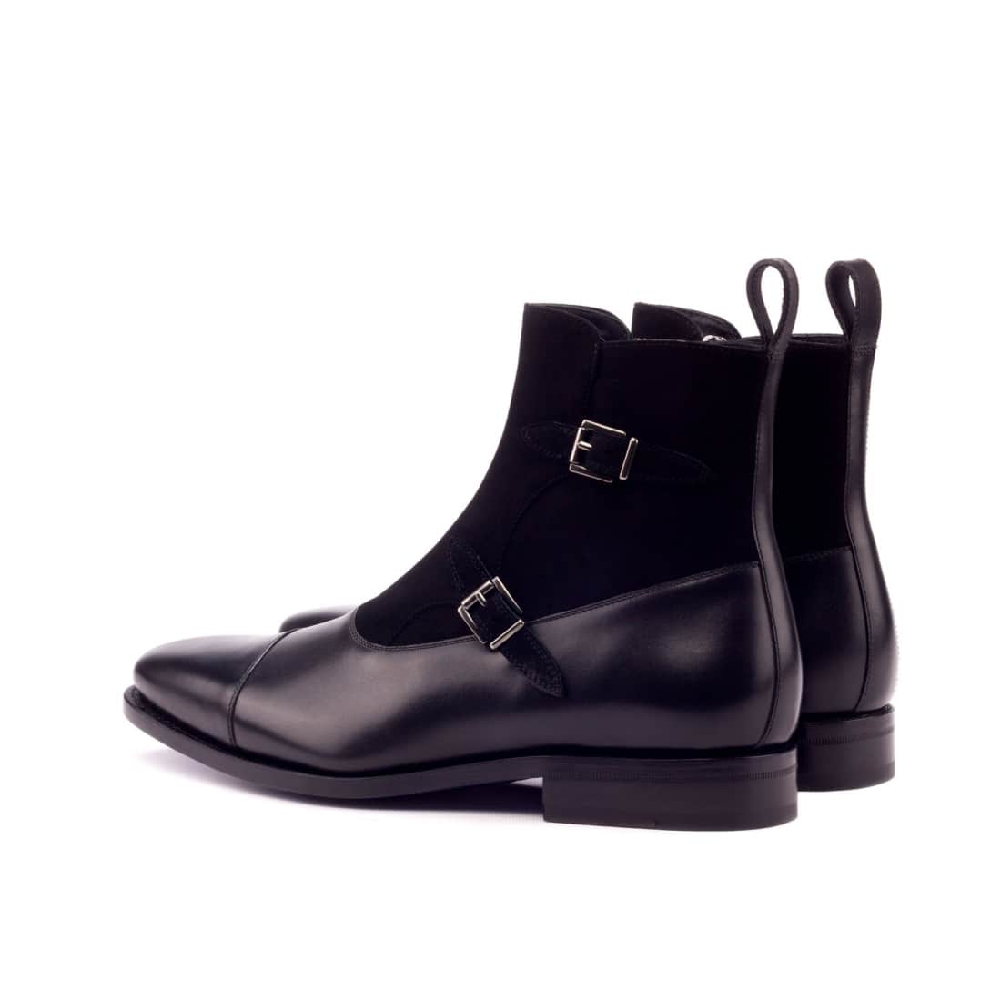 Bottines à Double Boucles en cuir et daim noir – vue 3