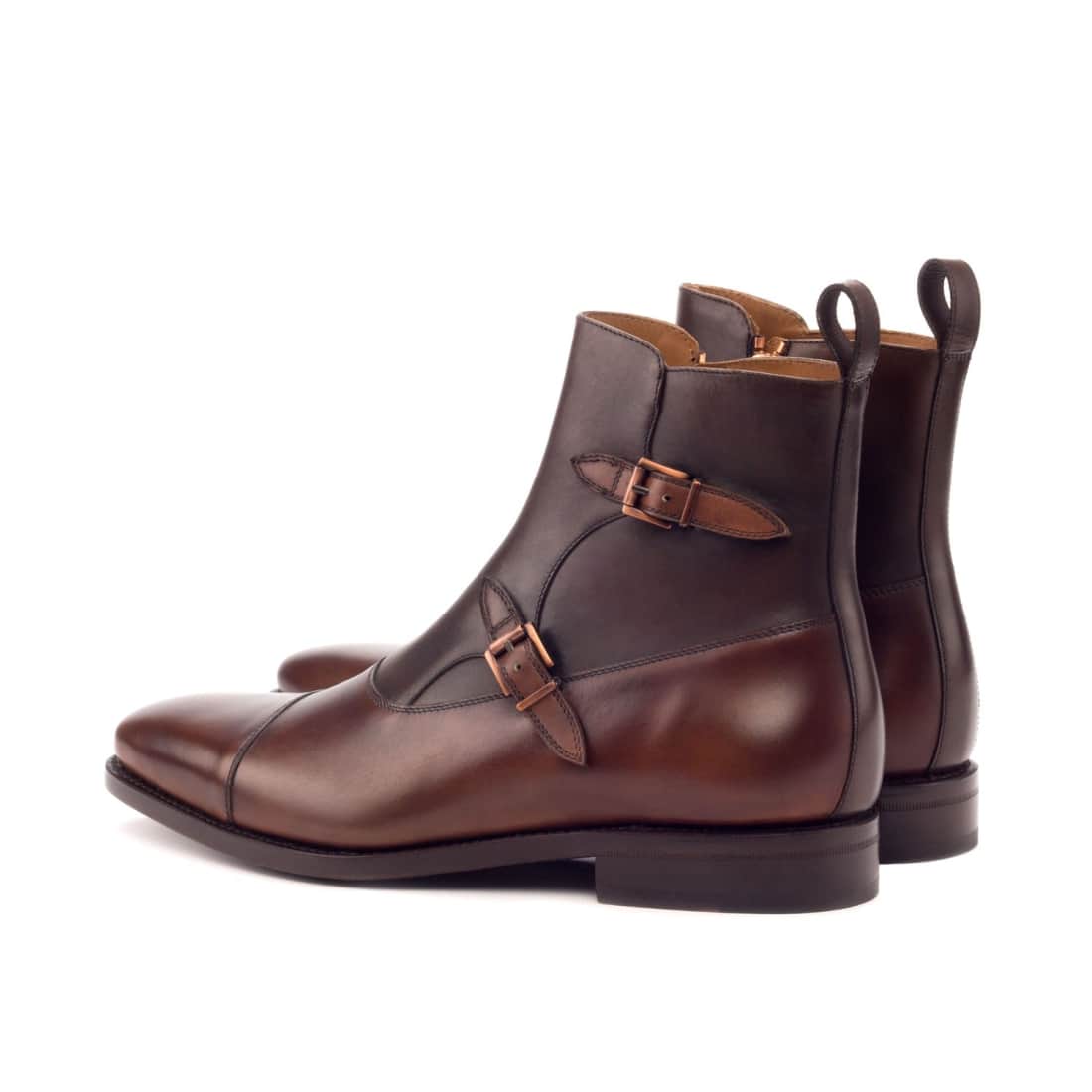 Bottines à Double Boucles en cuir bicolore marron