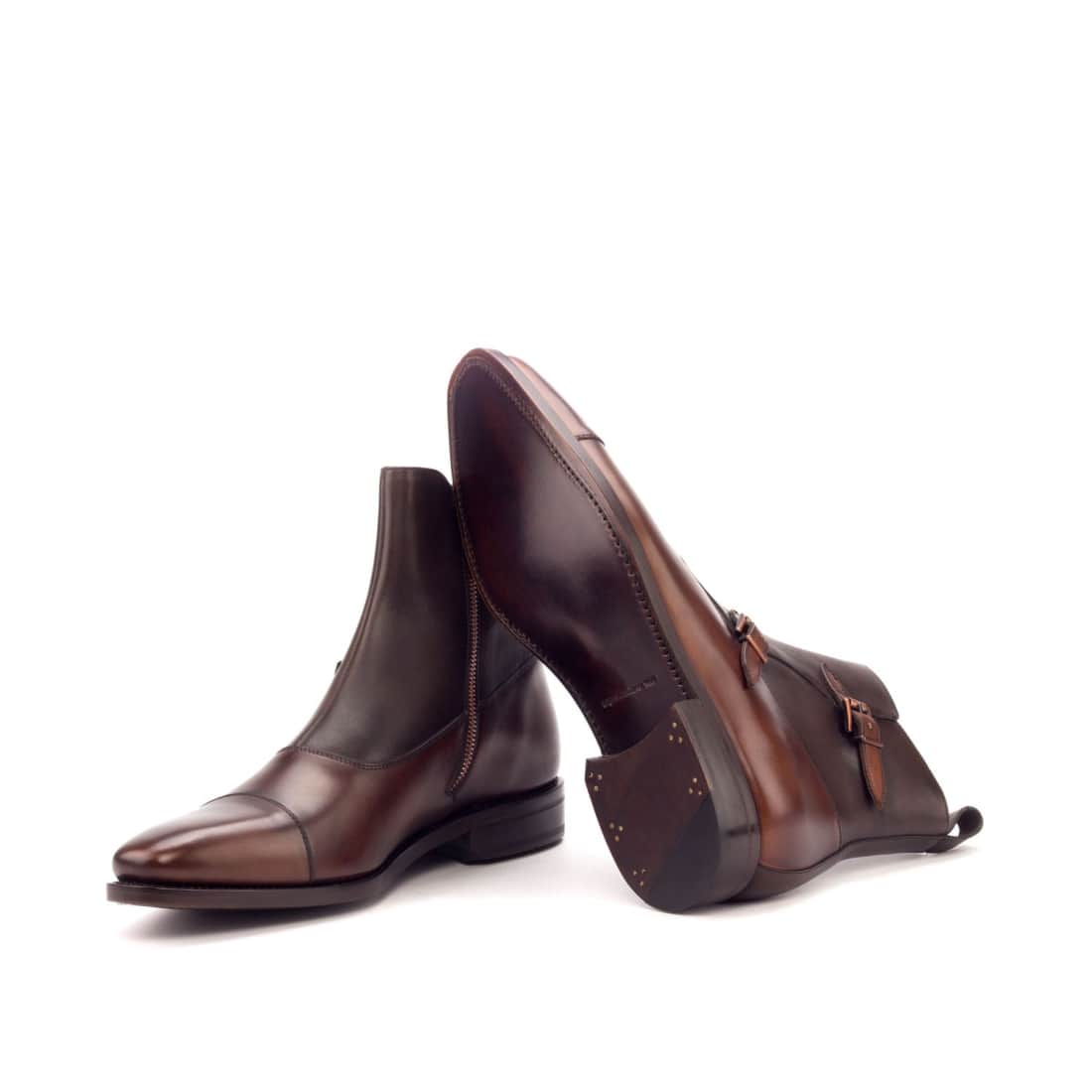 Bottines à Double Boucles en cuir bicolore marron