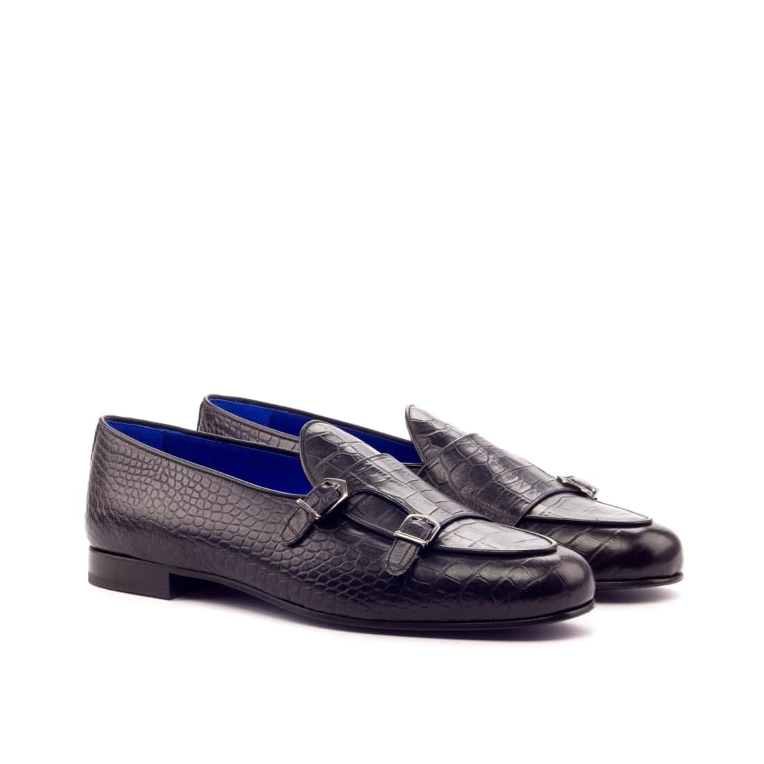 Mocassin Double Boucle en cuir croco noir