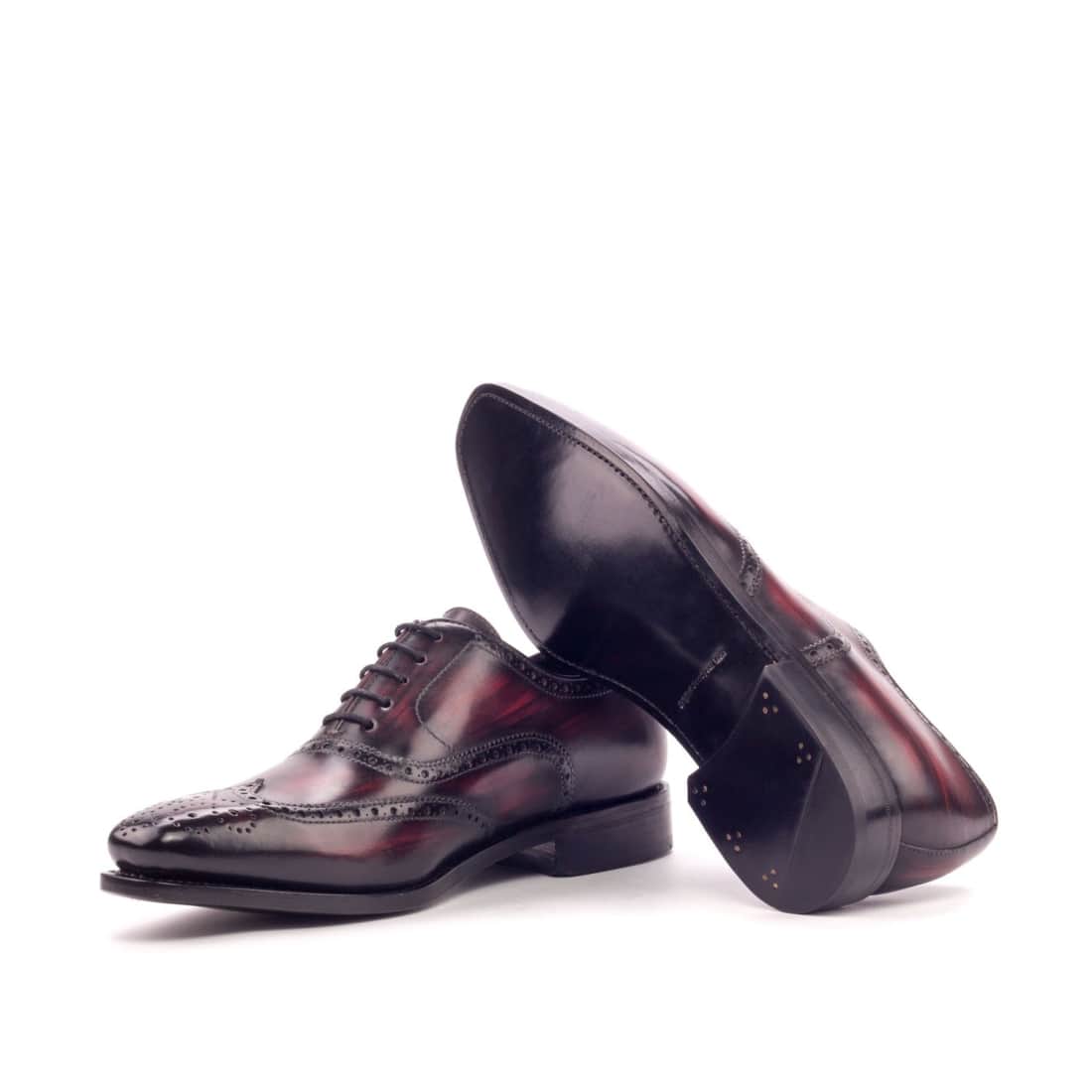 Richelieu fleuri en cuir patiné bordeaux - Chaussures
