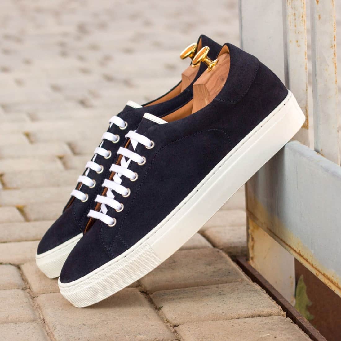 Sneakers Jersey en daim bleu - Semelles Blanches – vue 5