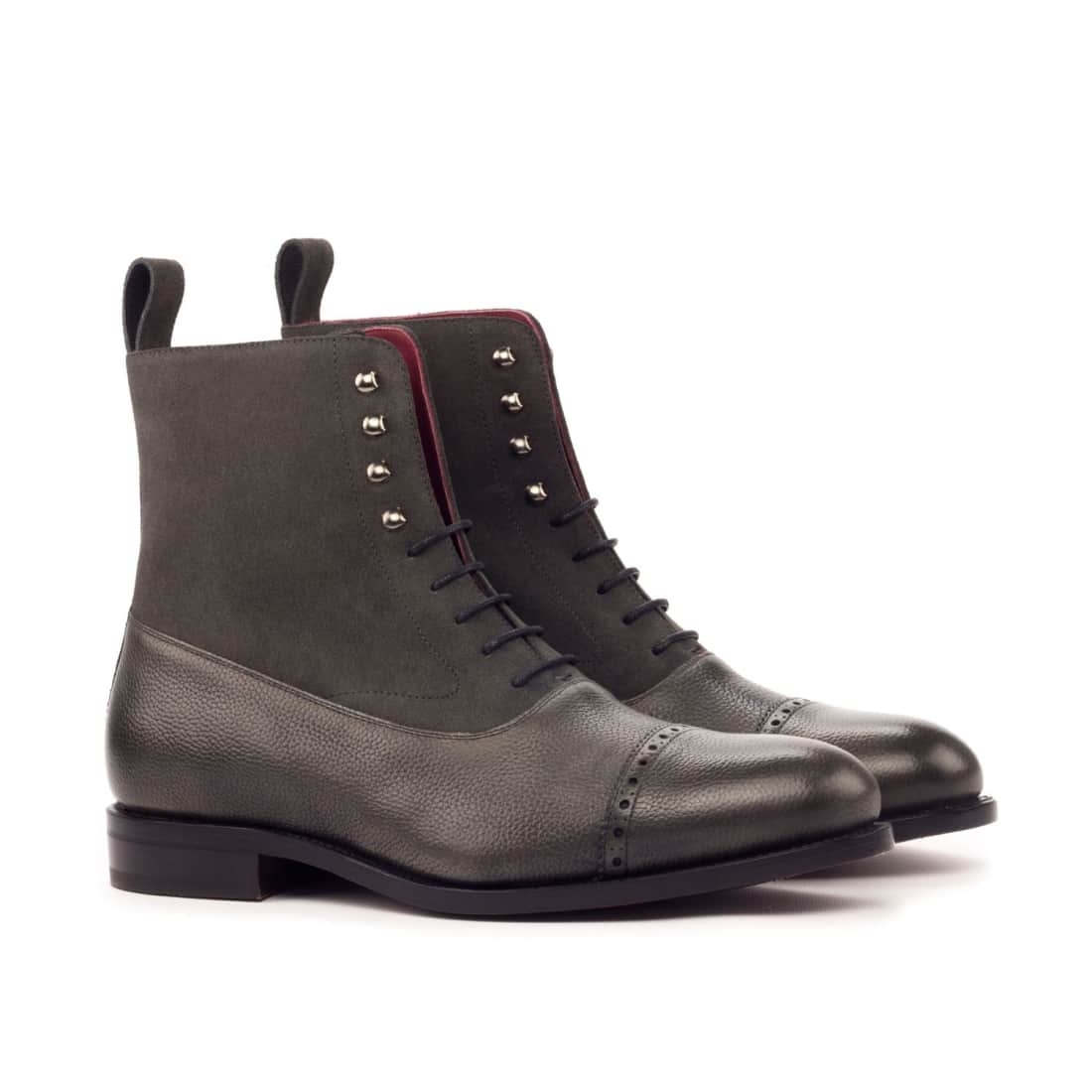 Bottines Blamoral en cuir grainé et daim gris