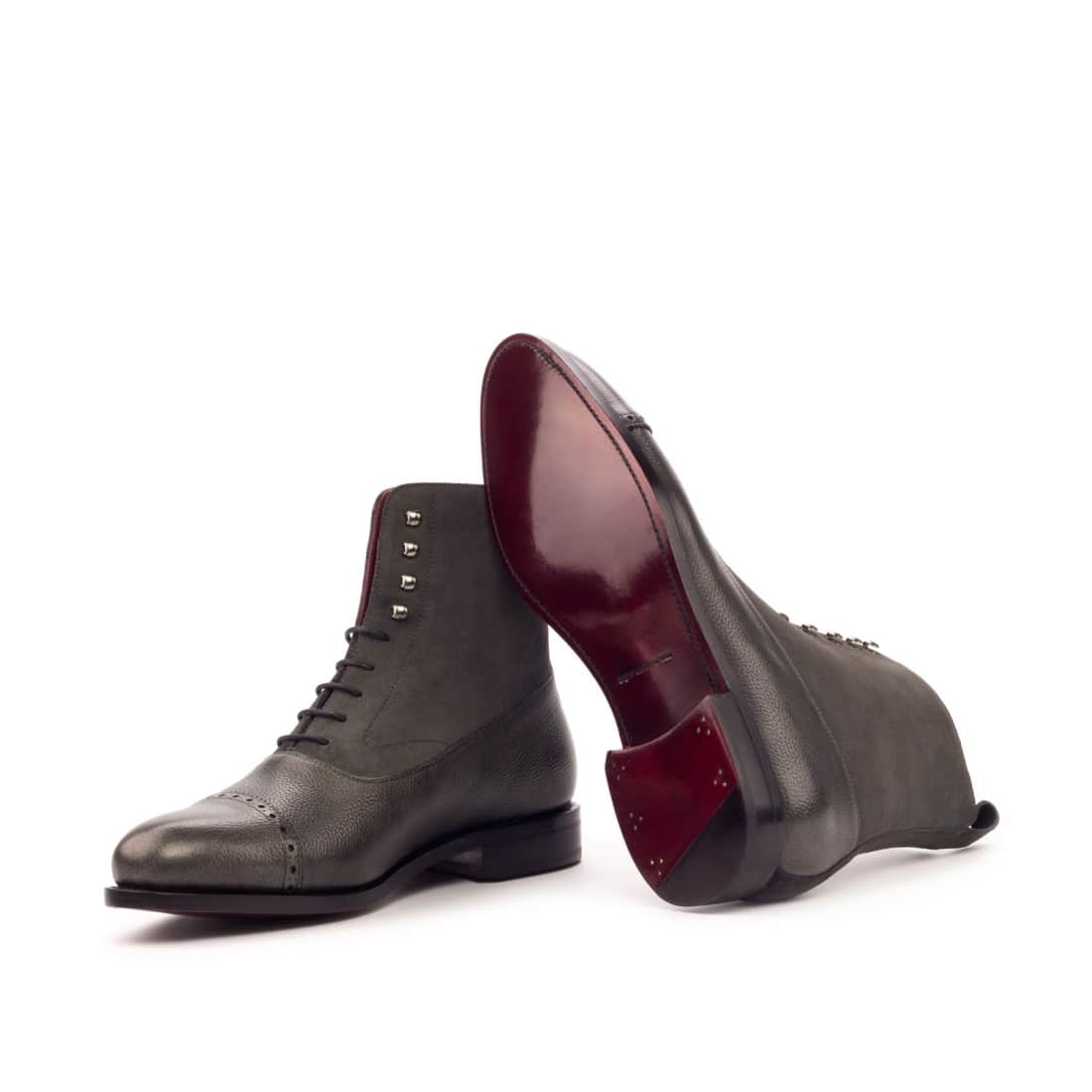Bottines Blamoral en cuir grainé et daim gris – vue 2