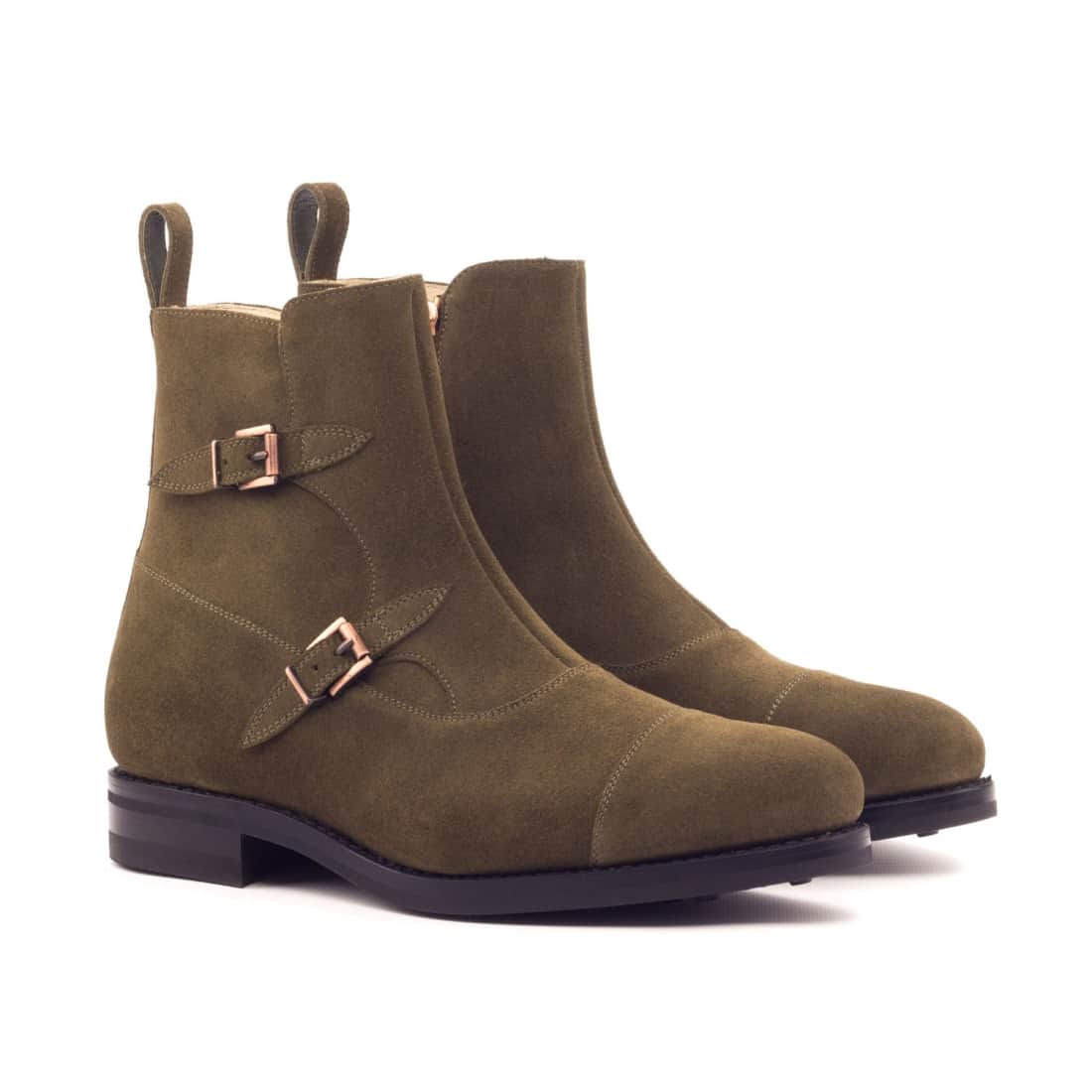 Bottines à Double Boucles en daim kaki - Semelles Dainite®