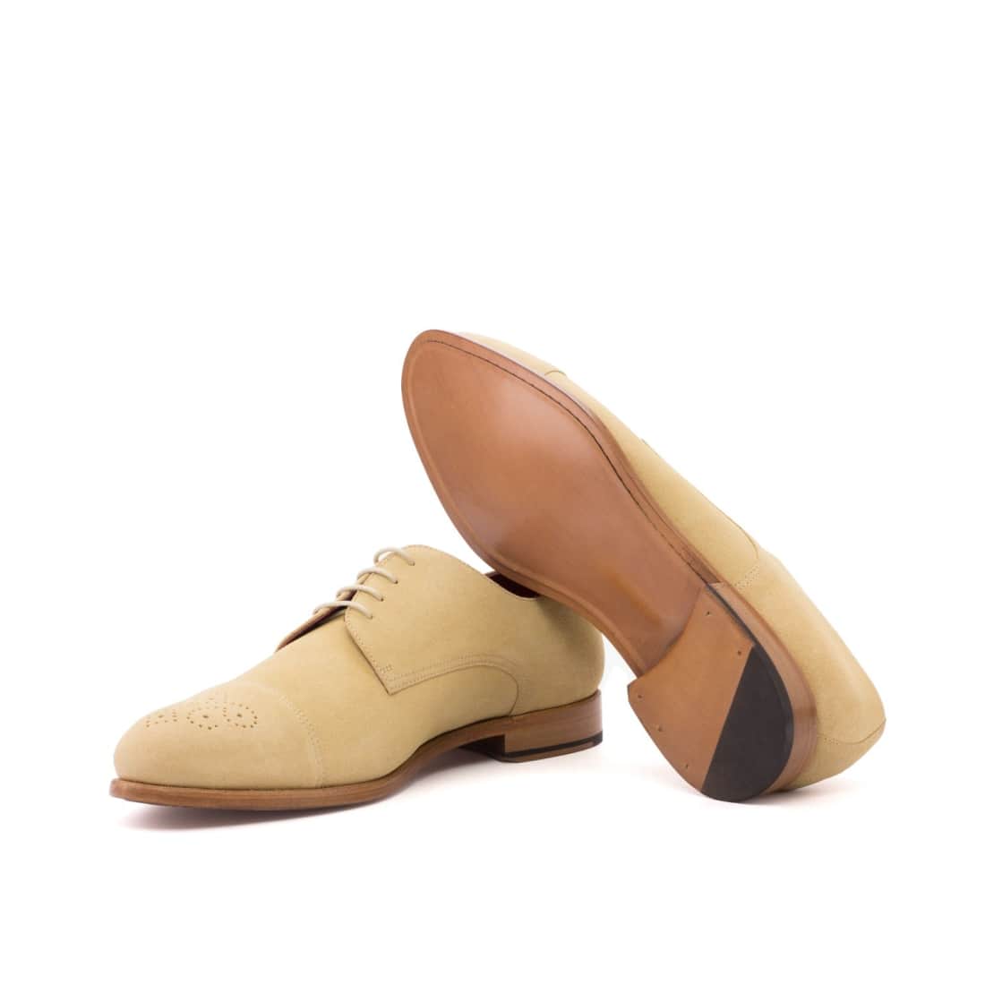Derbie Bout Droit Fleuri en daim beige – vue 2