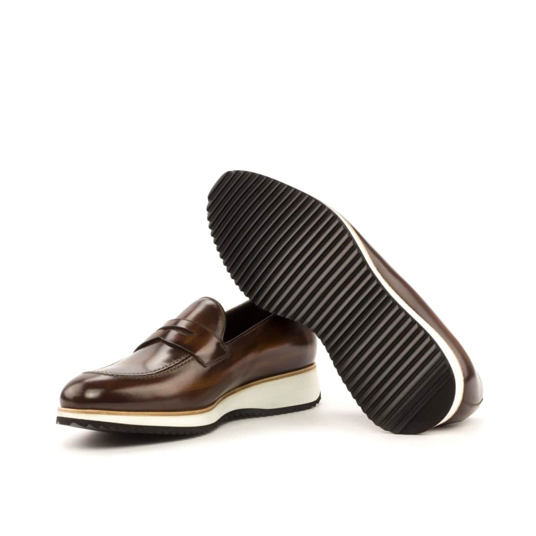 Mocassins Penny à bandeau en cuir patiné marron - Semelles Sport – vue 2