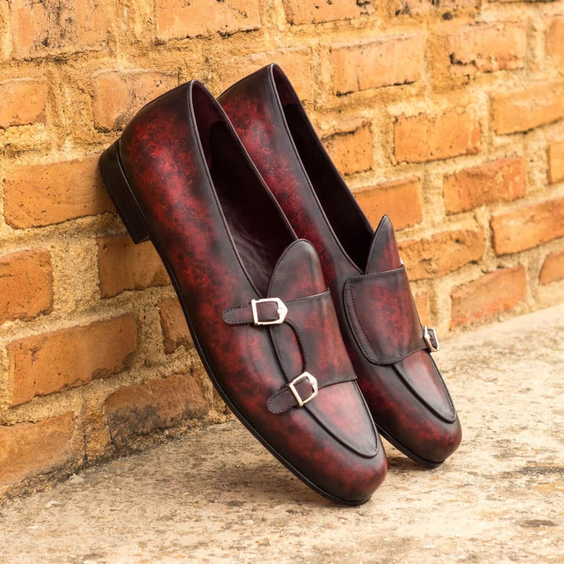 Mocassin Double Boucle en cuir patiné bordeaux - Chaussures