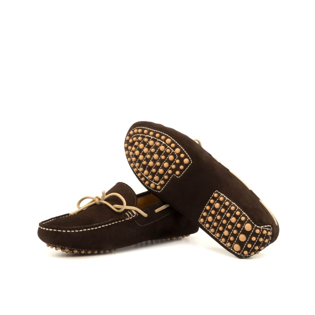 Mocassin Driver en daim marron foncé et beige – vue 2