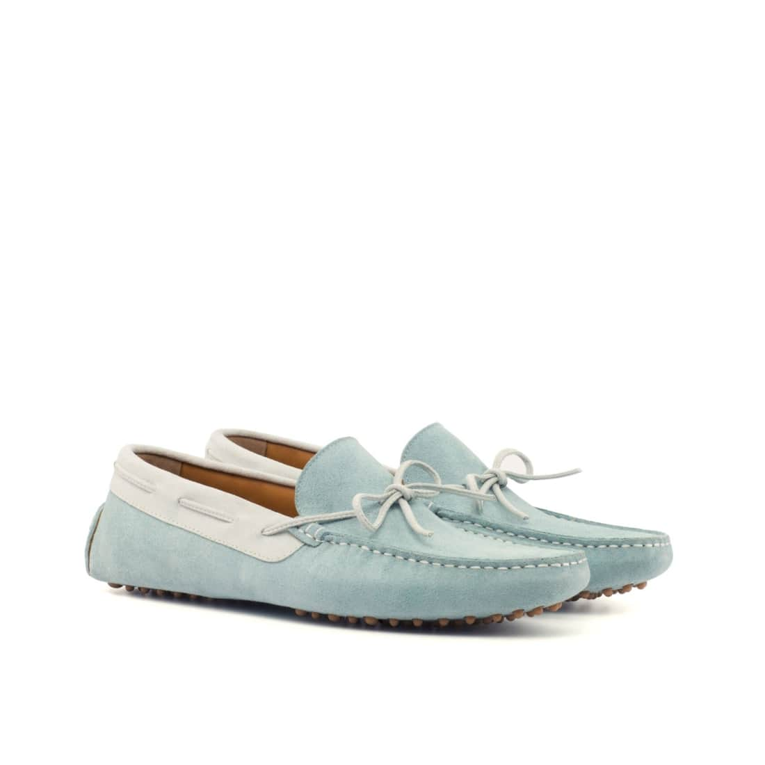 Mocassin Driver en daim bleu ciel et blanc - Chaussures