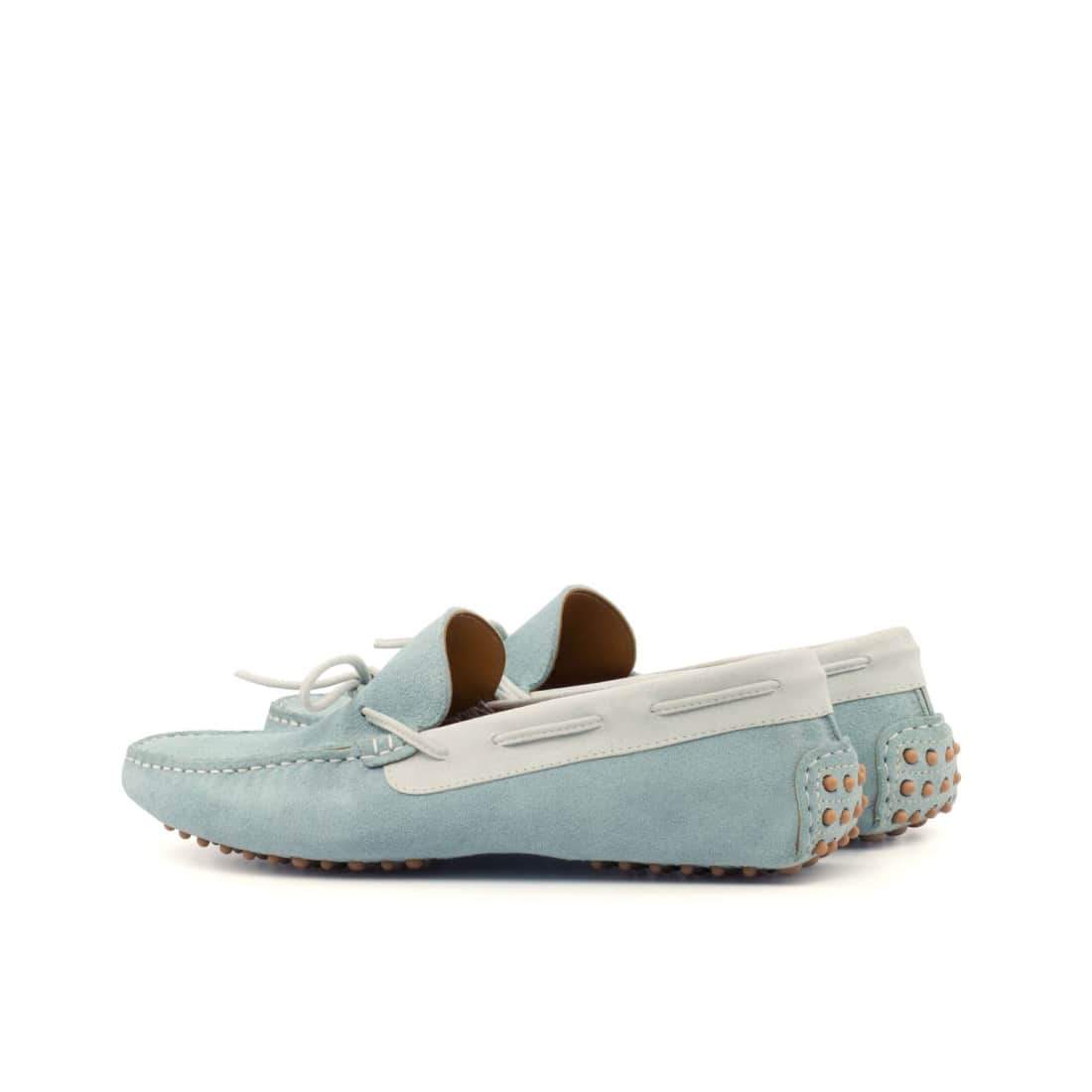 Mocassin Driver en daim bleu ciel et blanc – vue 3