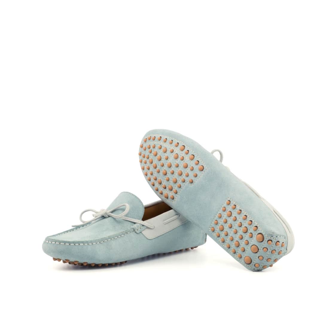 Mocassin Driver en daim bleu ciel et blanc – vue 2