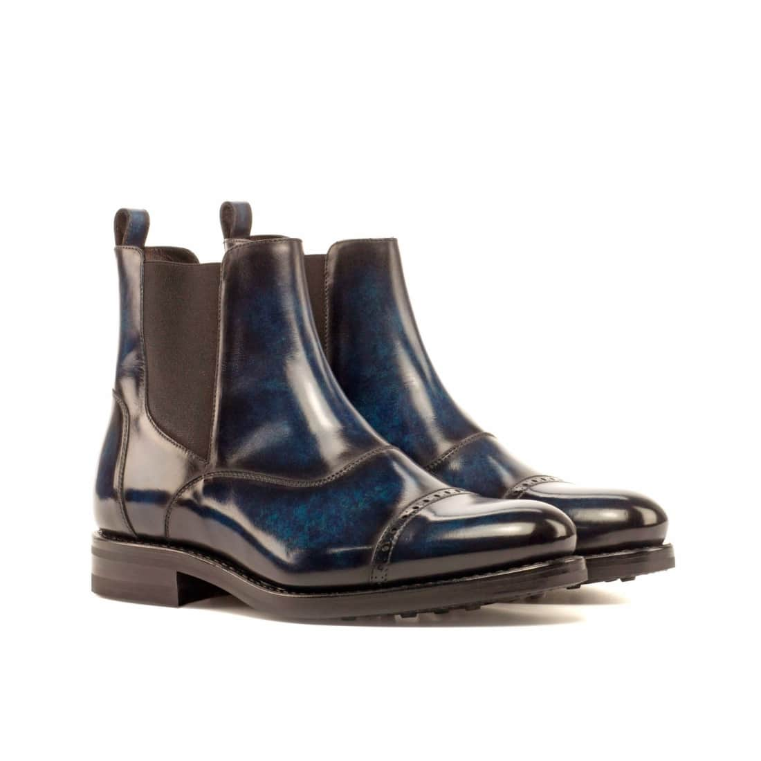 Cheslea Boots Cut en cuir patiné bleu marine - Semelles