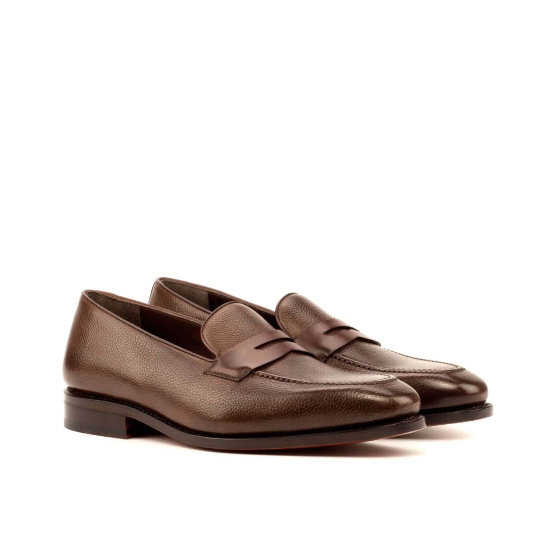 Mocassins Penny à bandeau en cuir grainé marron - Chaussures