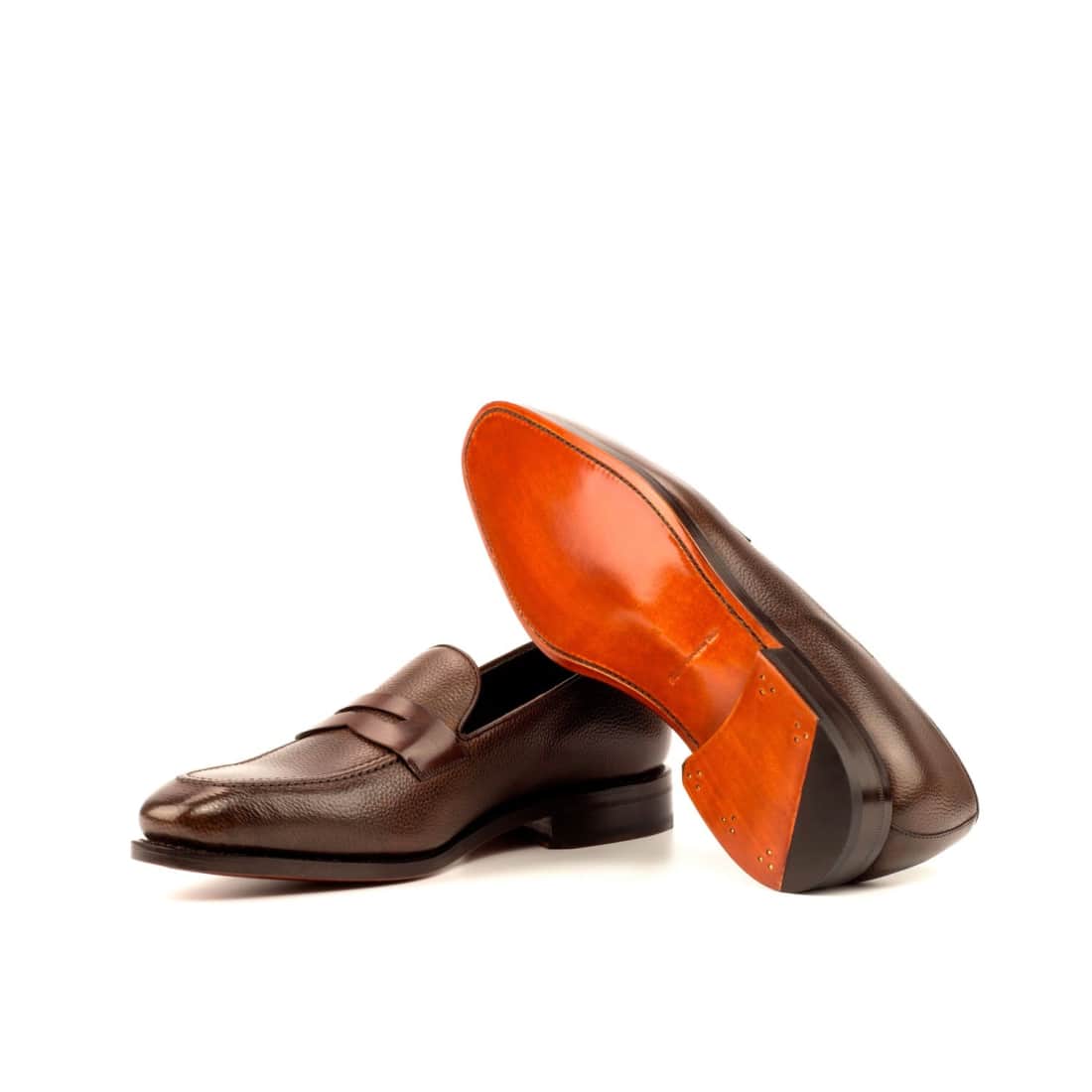 Mocassins Penny à bandeau en cuir grainé marron - Chaussures