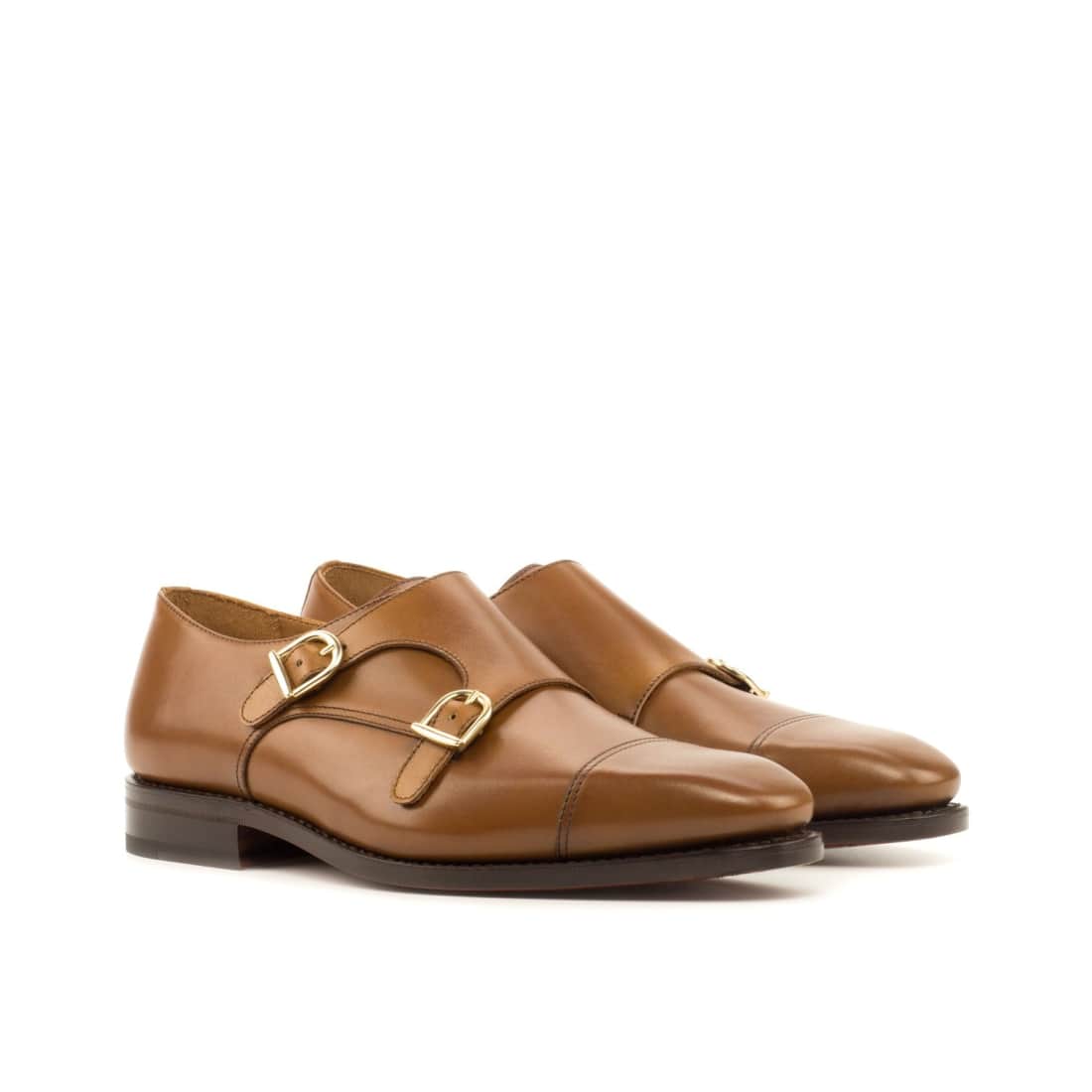Chaussure double boucle en cuir marron clair